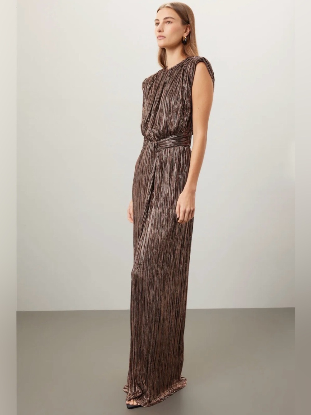 Sabina Musayev Sivian Dress
Metallic Brown Pleated Evening Gown size Large. - Picture 4 of 12